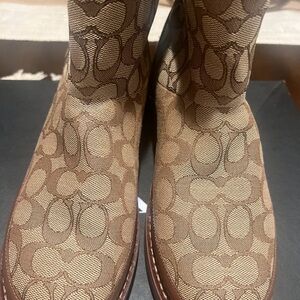 Coach Tan Patterned Boots with White Lining